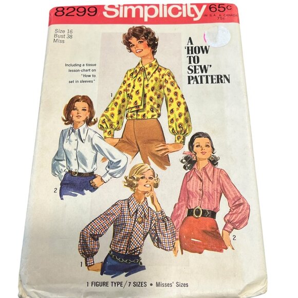 Simplicity 8299 Misses Blouses & Ascot How To Sew Pattern Size 16 Bust 38 - Picture 1 of 2